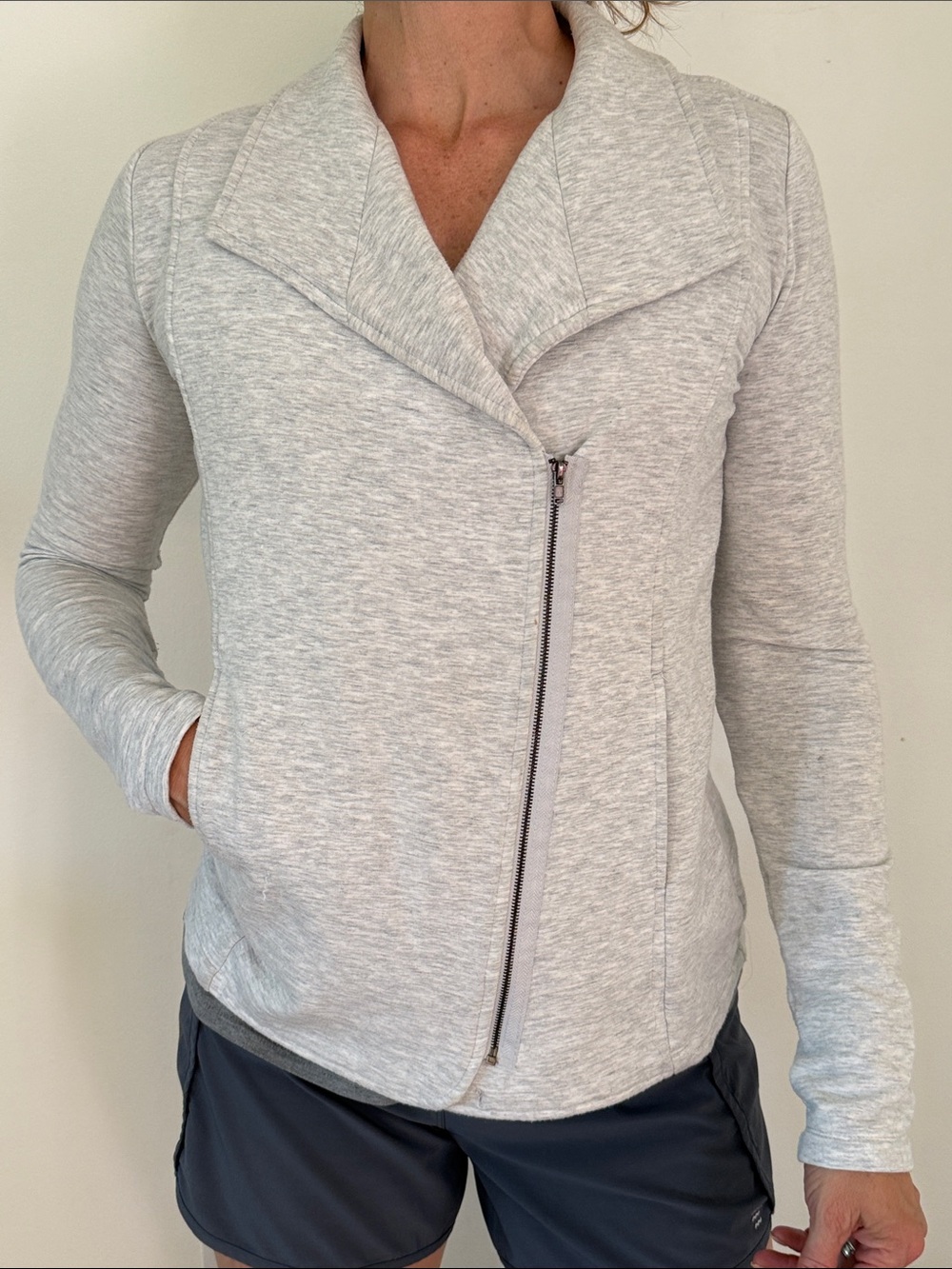 H by Bordeaux Light Gray Zip-Front Knit Jacket Small